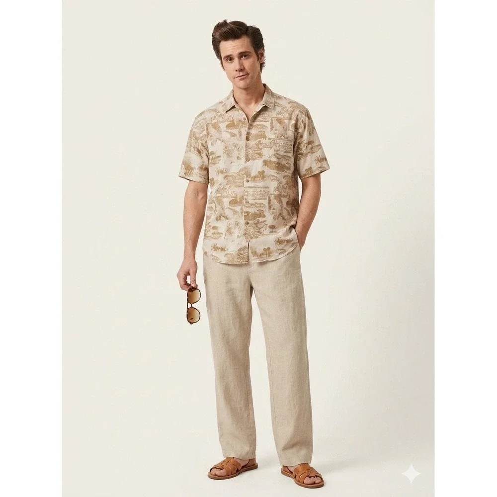 Vtg Banana Republic Shirt Mens XL Safari Travel Animal Print AOP 90s Heritage